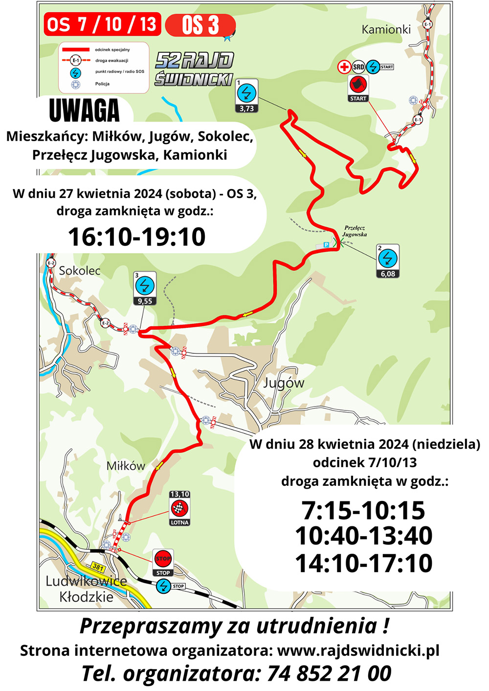 Zamknięcie dr&oacute;g - godziny