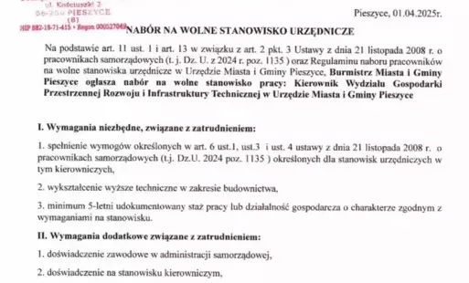 Ogłoszenie naboru na wolne stanowisko